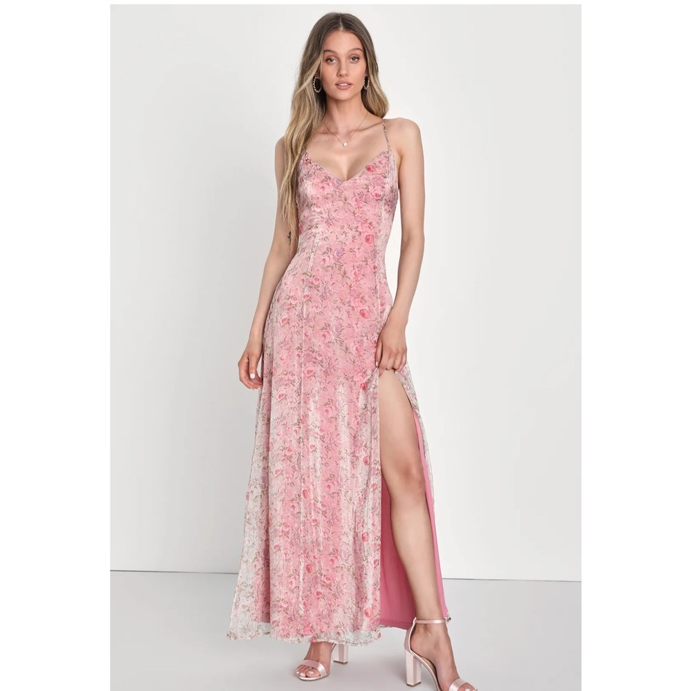 Lulus Forever Dreamy Pink Floral Organza Backless Maxi Dress NWT XS